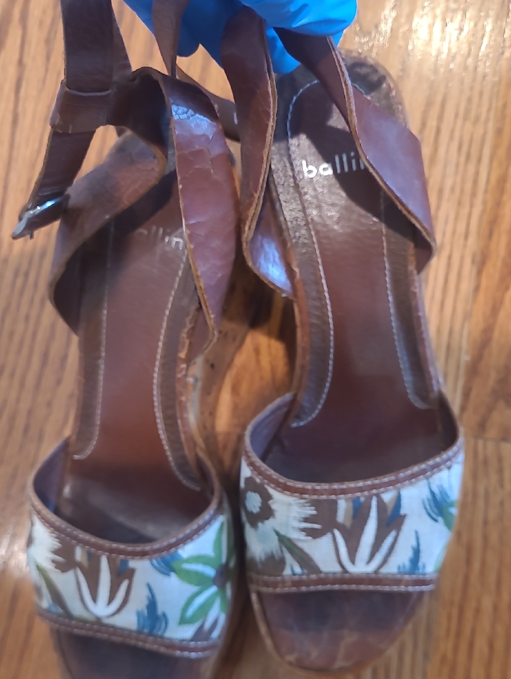 Ballin Brown Leather Floral Strap High-Heel Sandals